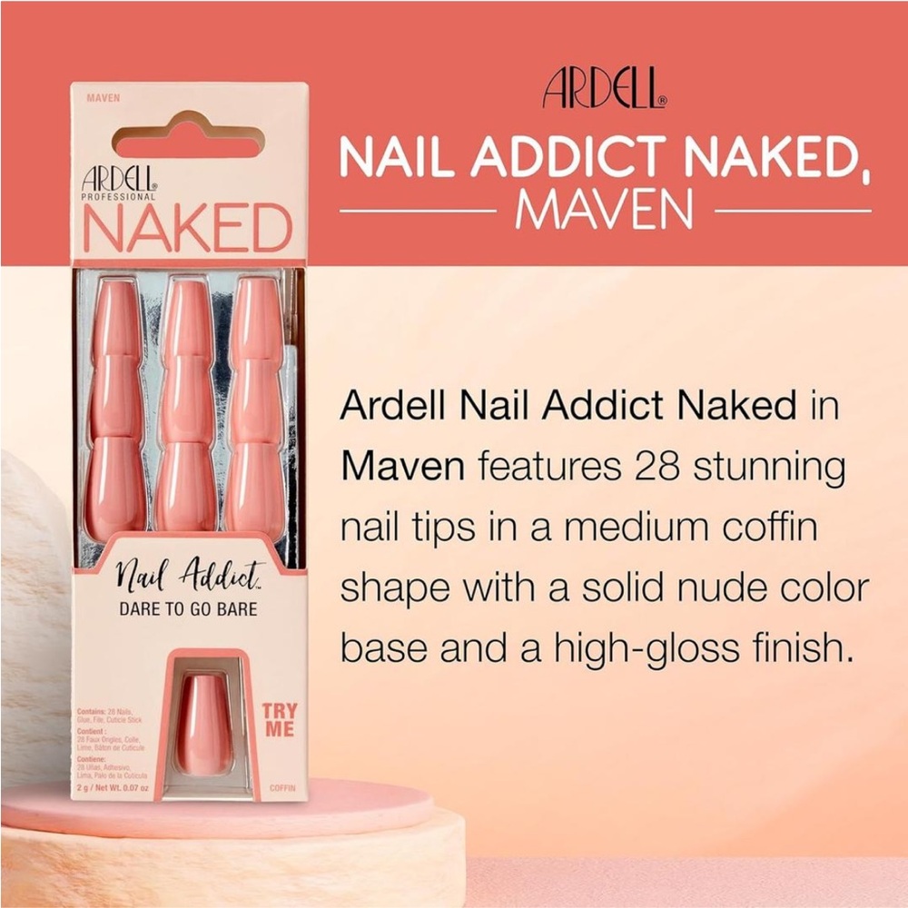 Ardell Nail Addict Naked Maven Press-On Nails Coffin‎ Shape New - Picture 3 of 7